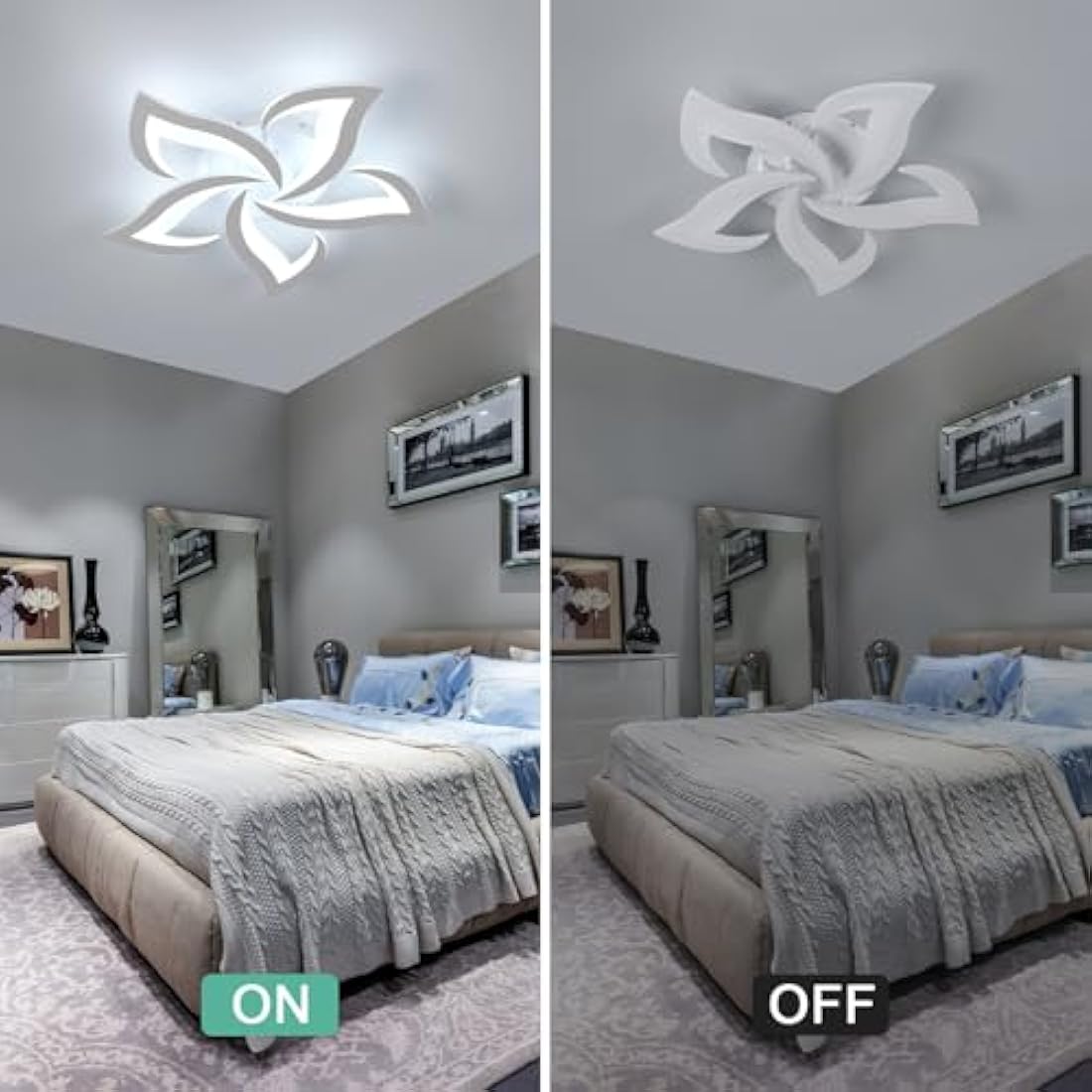 Dorlink LED Ceiling Light, 60W 5400LM Modern Design Ceiling Lighting, 5 Lights Living Room Ceiling Light Acrylic White Flower Fittings Ceilings for Bedroom, Kitchen, Dining Room 6500K Cool White