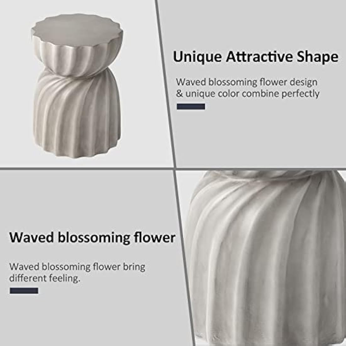 HOMPUS Unique Outdoor Concrete Side Table, Garden Stool, Round Patio MgO End Table, Lightweight Small Accent Table for Indoor Outdoor Use, Patio, Garden, Backyard, Natural Grey