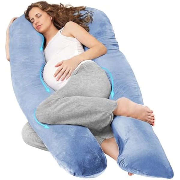 Nuliie Pregnancy Pillow for Sleeping, U Shaped Full Body Pillow Pregnancy Pillows, Maternity Pillow Support for Back, Hips, Legs for Pregnant Women, With Washable Velvet Cover (Blue)