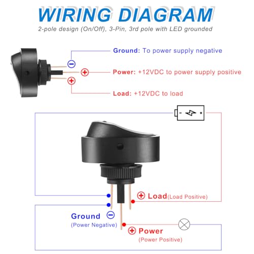 DAOKAI LED Lighted Rocker Switch 12V 30A SPST 3 Pin ON Off Toggle Switch Illuminated Red Lighted Oval Shaped Switch for Automotive Truck RV Boats - 5pcs