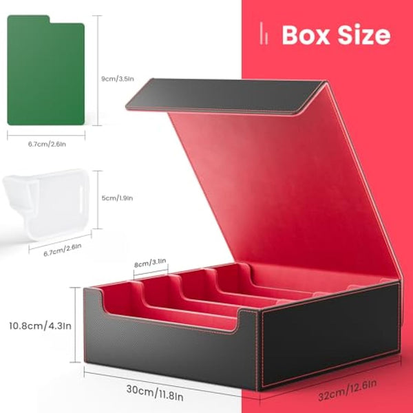 Hot Bee MTG Trading Card Storage Box, Deck Box Holds 2400+ Cards for TCG, MTG, Yugioh, Magic the Gathering Commander Cards, Playing Card Case PU Leather Magnetic Closure, Red