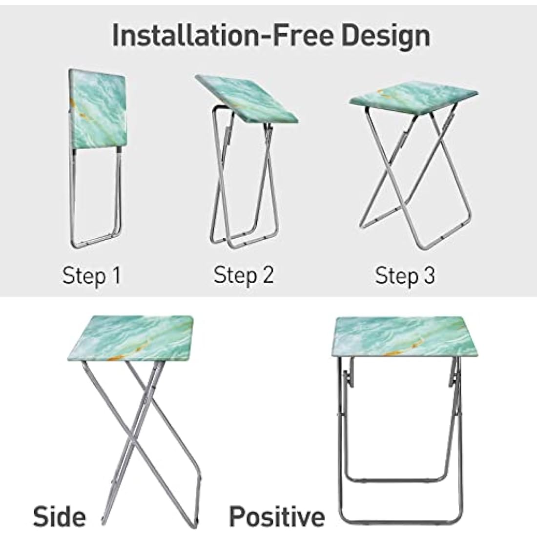 Huhote Small Folding Table, Folding Snack Table, TV Tray Tables, Balcony Foldable Tables, Outdoor CampingTable, SofaTable, SideTable, EndTable, LaptopTable for Small Space Living Room (Blue Marble)
