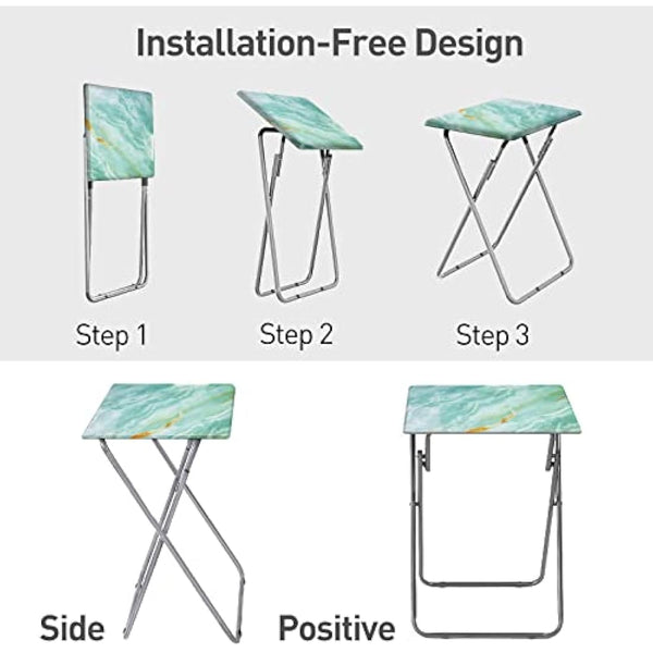 Huhote Small Folding Table, Folding Snack Table, TV Tray Tables, Balcony Foldable Tables, Outdoor CampingTable, SofaTable, SideTable, EndTable, LaptopTable for Small Space Living Room (Blue Marble)