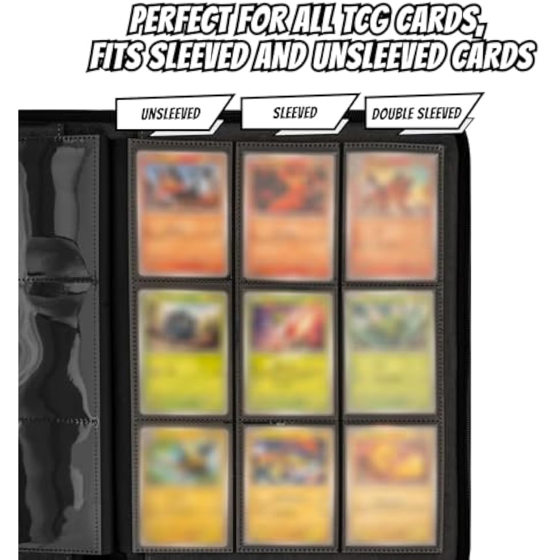 3D Card Binder for Pokemon - Stunning 3D Raised Elemental Design in PU Leather with Zipper - Includes 9 Pocket Pages for 360 Cards. Great Sleeve Album/TCG Holder/Trading Card Collection Book Gift.