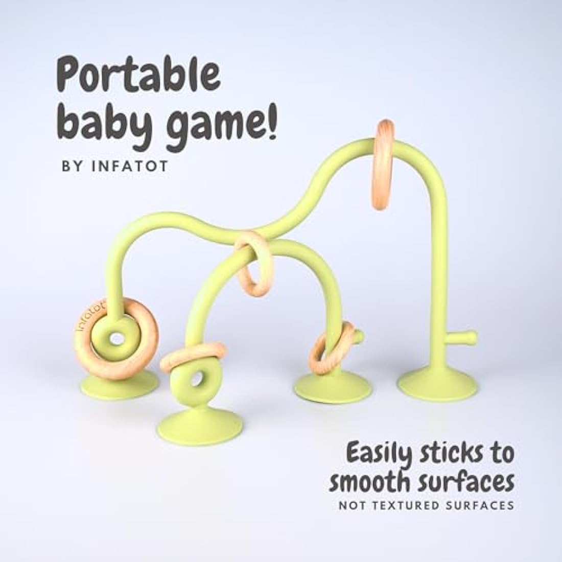 Infatot® Teething Suction Toy – Wood & Silicone Baby Toys 0-6 Months, Sensory Toy for Early Development, Suction Teether for High Chair, Baby Gift for Boys and Girls - Olive