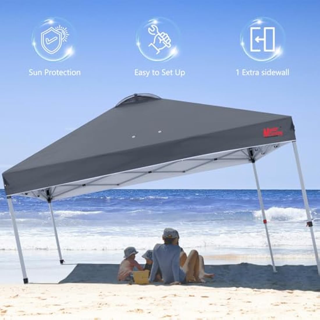 MASTERCANOPY Durable Ez Pop-up Gazebo Tent with 1 Sidewall (2.5x2.5M,Dark Grey)