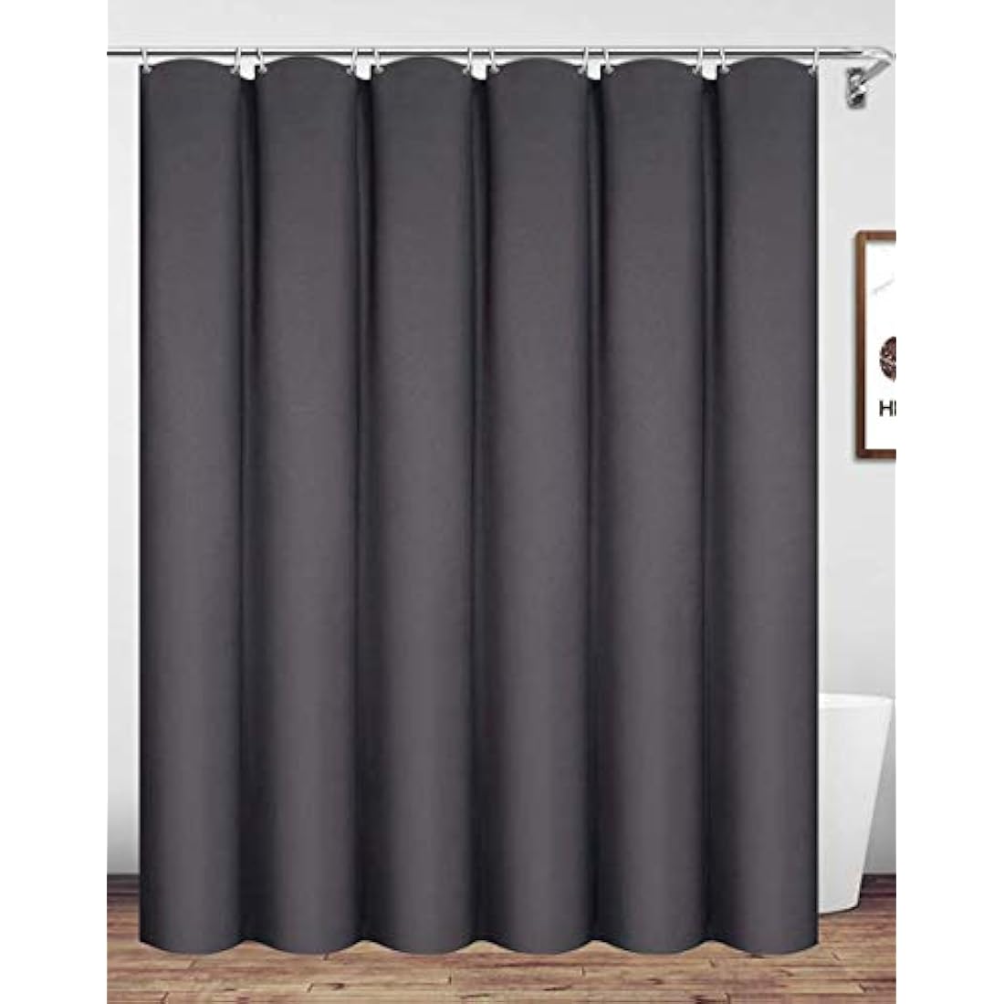 homehold Charcoal Grey Shower Curtain With Hooks, 240cm Wide By 200cm Long Polyester Waterproof Bathroom Curtain