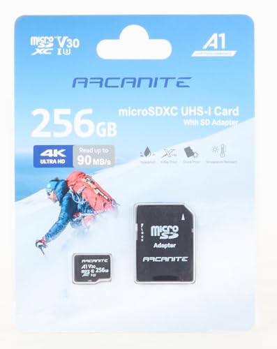 ARCANITE 64GB microSDXC Memory Card with Adapter - A1, UHS-I U3, V30, 4K, C10, Micro SD, Optimal read speeds up to 90 MB/s