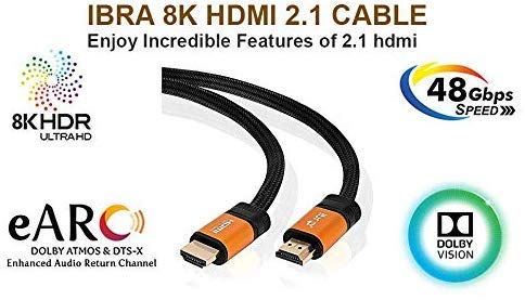 IBRA 2.1 HDMI Cable 8K, 1m Ultra HD Lead High-Speed Cord 48Gbps | Supports 8K@60HZ 4K@120HZ 4320p Compatible with Fire TV 3D Support Ethernet Function 8K UHD 3D-Xbox PlayStation PS3 PS4 PC-Orange