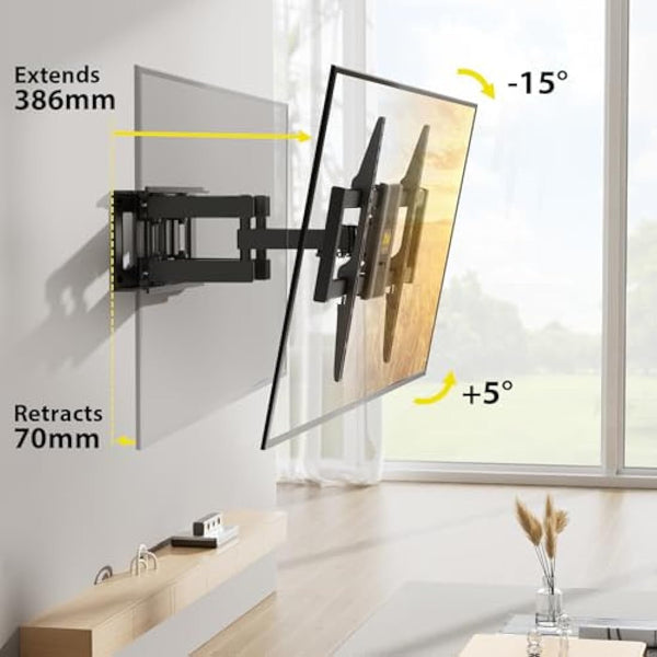 Alphamount TV Wall Bracket for Most 37 to 75 Inch 4K LED & OLED TVs up to 45kg, TV Bracket with Dual Articulating Arms, Swivel, Extension & Tilt, Wall Mount with Max VESA 600x400mm