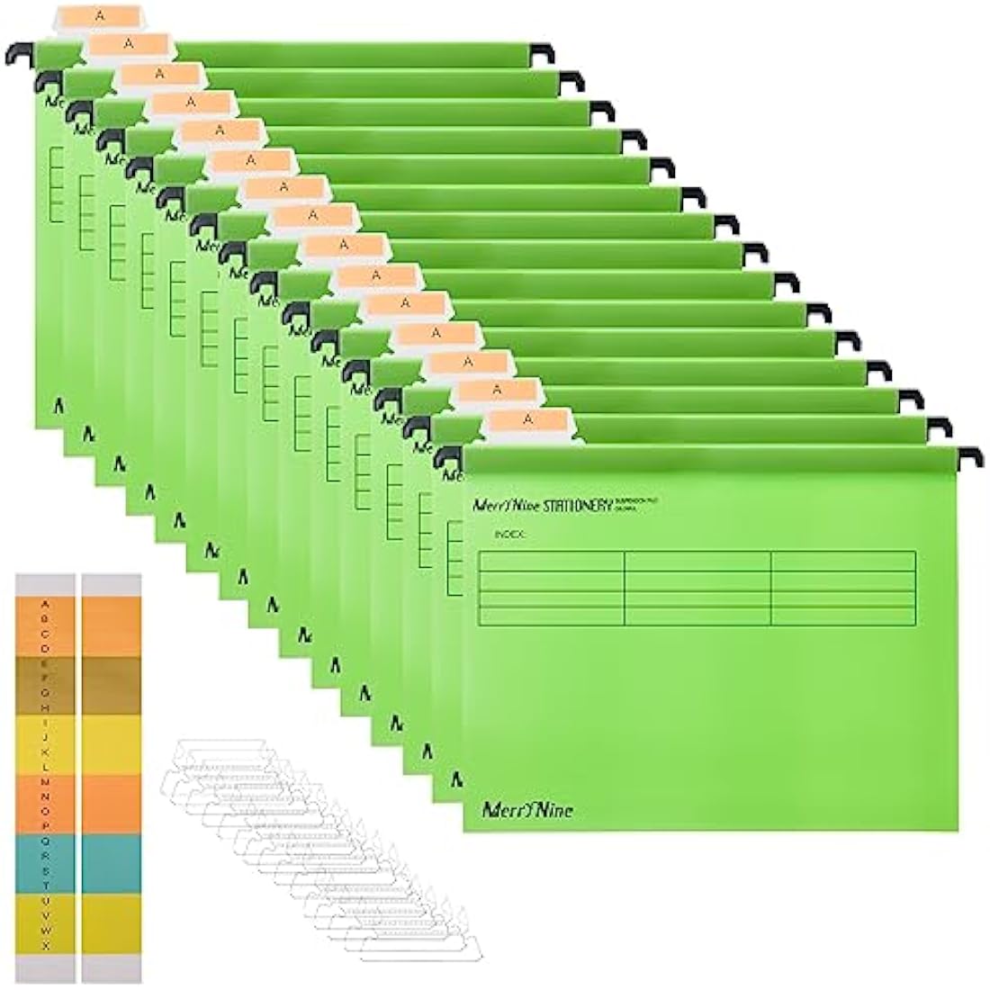 Suspension Files, MerryNine 15PCS Polypropylene Filing Cabinet Suspension Files with Tabs and Card Inserts for School Home Work Office Organization **Check Size Before Ordering ** (Emerald, Foolscap)