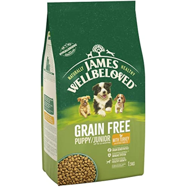 James Wellbeloved Junior Grain-Free Turkey & Vegetables 1.5 kg Bag, Hypoallergenic Dry Dog Food for Puppies