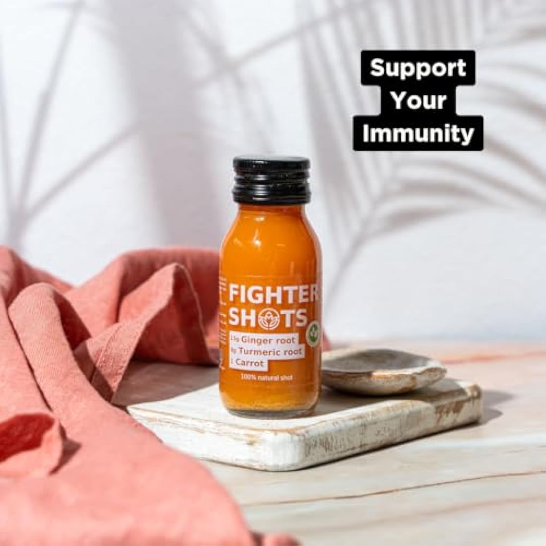 Fighter Shots Ginger Turmeric Shots (Vegan/12x60ml) | Fresh & Fiery Ginger Shots for Immune Support | Boosts Energy | 100% Natural/No Nasties | Rich in Antioxidants | Packed with Vitamin C