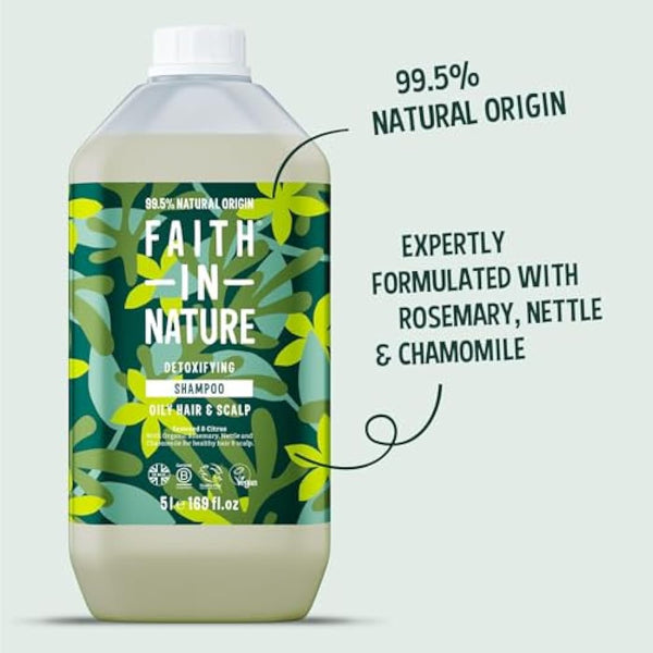Faith In Nature Natural Seaweed & Citrus Shampoo, Detoxifying for Oily Hair & Scalp, Vegan & Cruelty Free, No SLS, Silicones or Parabens, 5L Refill Pack