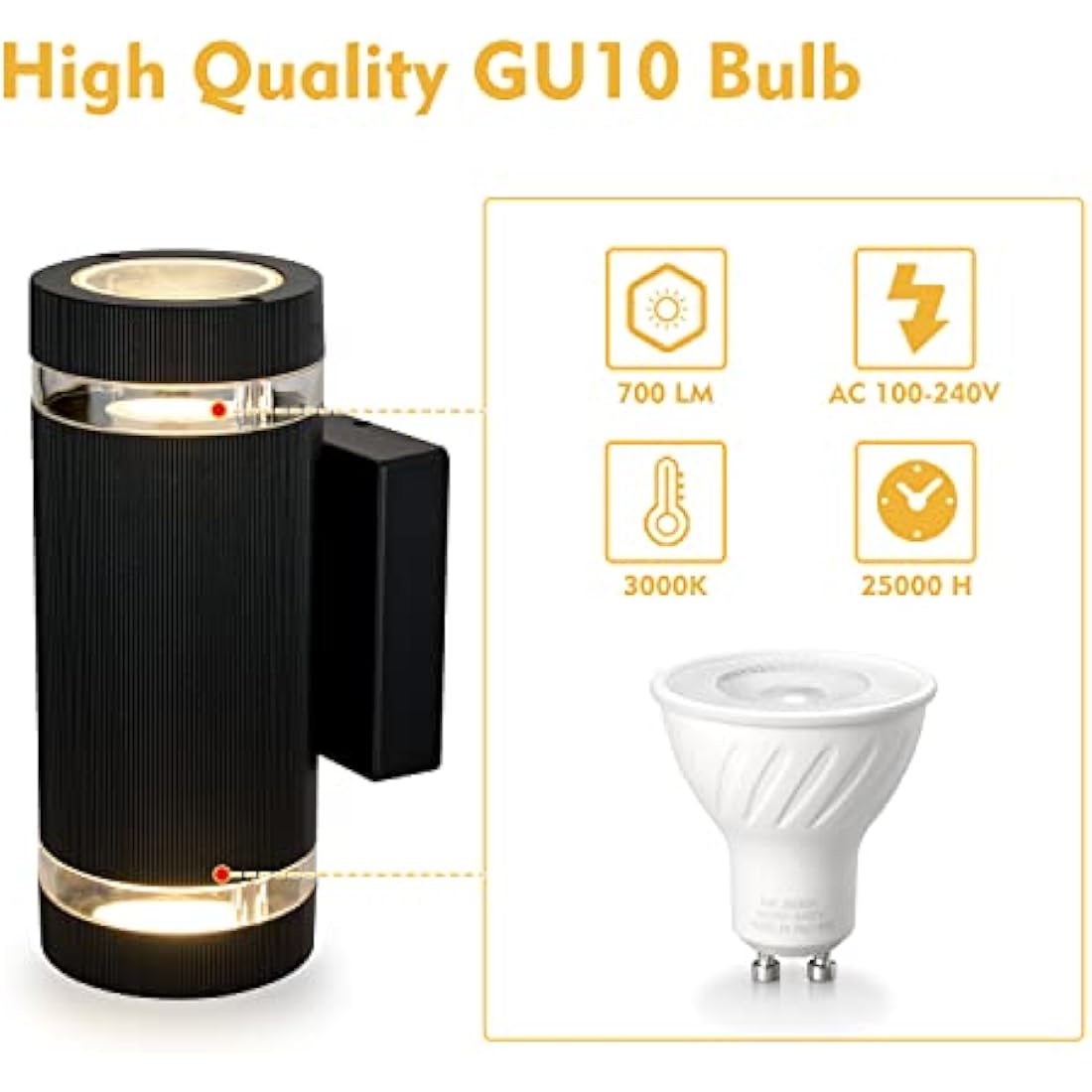 CELAVY Outdoor Wall Lights Up Down, Outside Wall Lights Mains Powered, IP65 Waterproof Porch Light Front Door Lamp Modern GU10 Aluminium, External Round LED Wall Lighting Sconce for House, Black