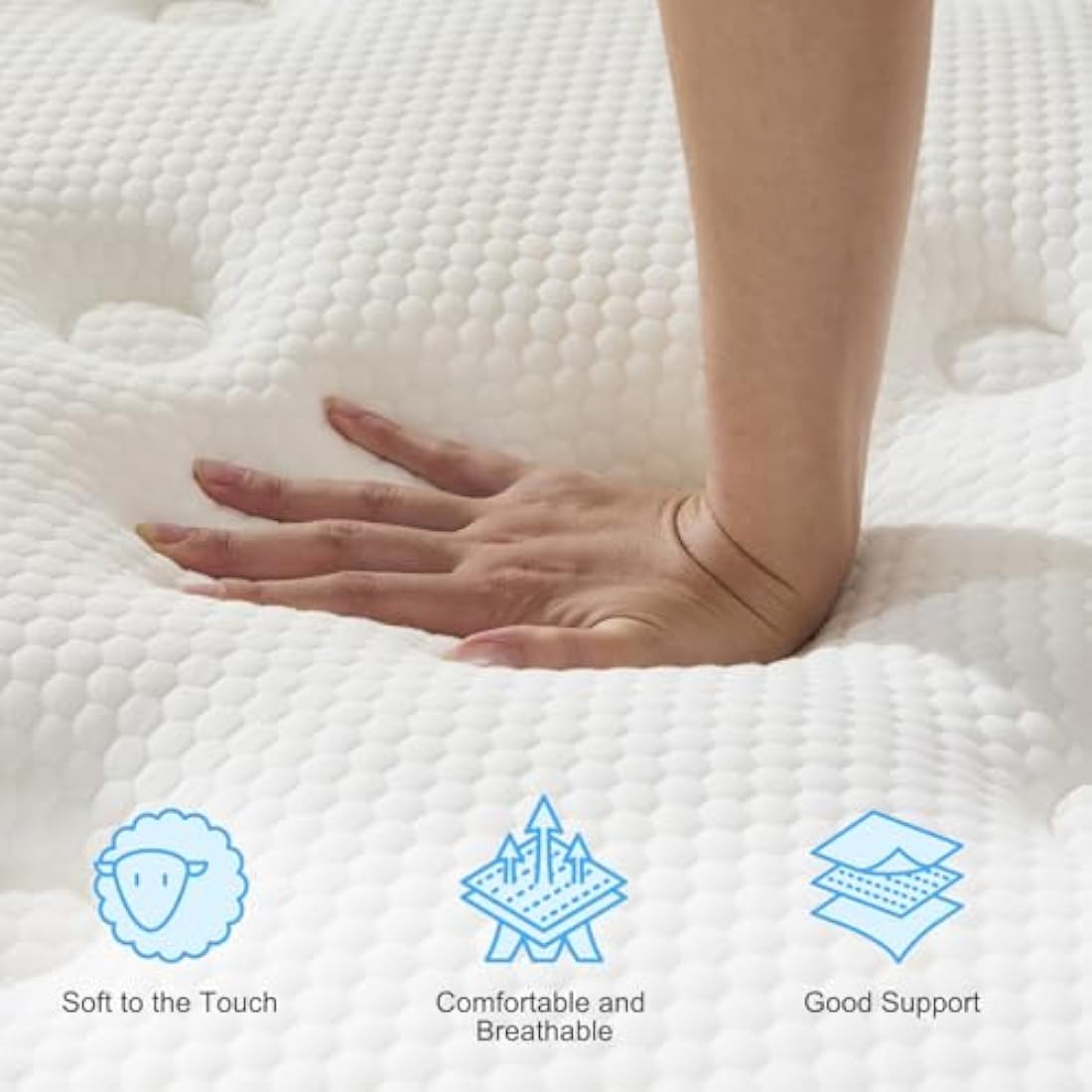 Hiimgo Double Mattresses, Pocket Sprung Mattresses with Soft Fabric, Medium Firm for Pressure and Back Pain Relief, Mattress in a Box (135×190×25cm)