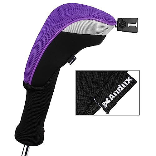 Andux 5pcs/Set Golf 460cc Driver Fairway Wood Club Head Covers Long Neck Black/Purple