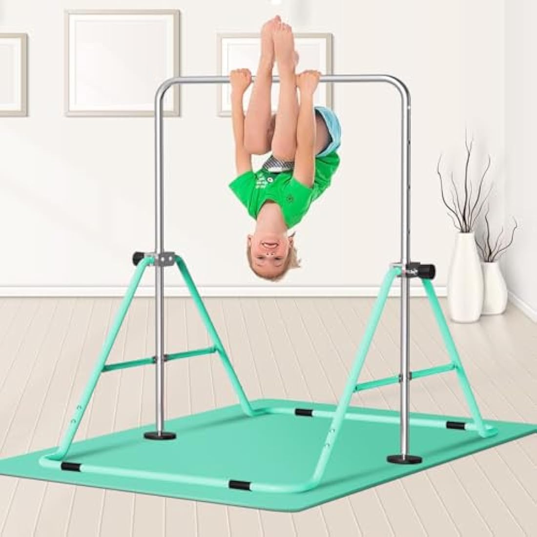 FBSPORT Gymnastics Bar, Folding Horizontal Bar Gymnastics Equipment for Kids Home Training, Expandable Gymnastics Training Bar Junior with Adjustable Height for Girls Boys