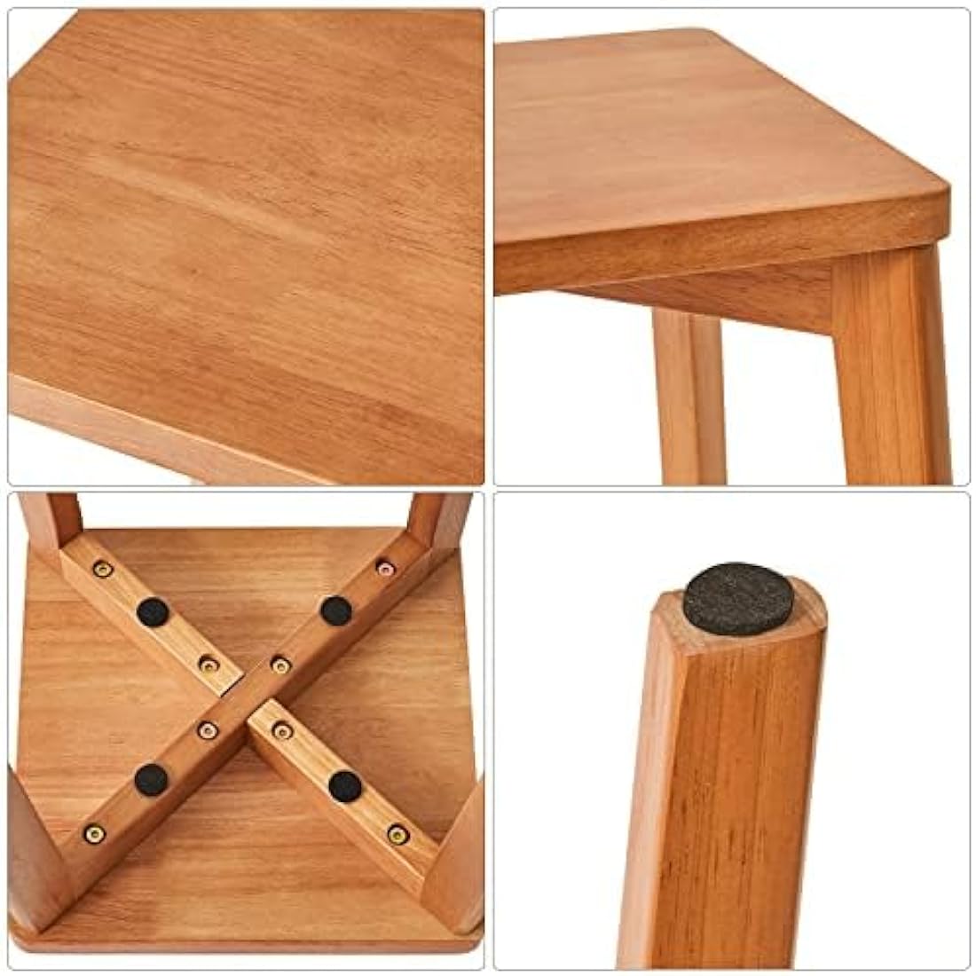 IBUYKE 4pcs Square Wooden Stool, Stacking Stools, Solid Wood Makeup Stool, Small stool for Home, Kitchen, Office, Classroom, RF-1502-4
