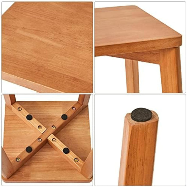 IBUYKE 4pcs Square Wooden Stool, Stacking Stools, Solid Wood Makeup Stool, Small stool for Home, Kitchen, Office, Classroom, RF-1502-4
