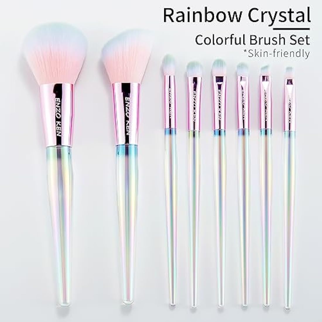 ENZO KEN Rainbow Crystal Makeup Brush Set Professional, Vegan Makeup Brush Set with Case, Bedazzled Cosmetic Brush Makeup Set, Sparkly Make up Brushes Vegan, Colorful Make up Brushes Set Professional.
