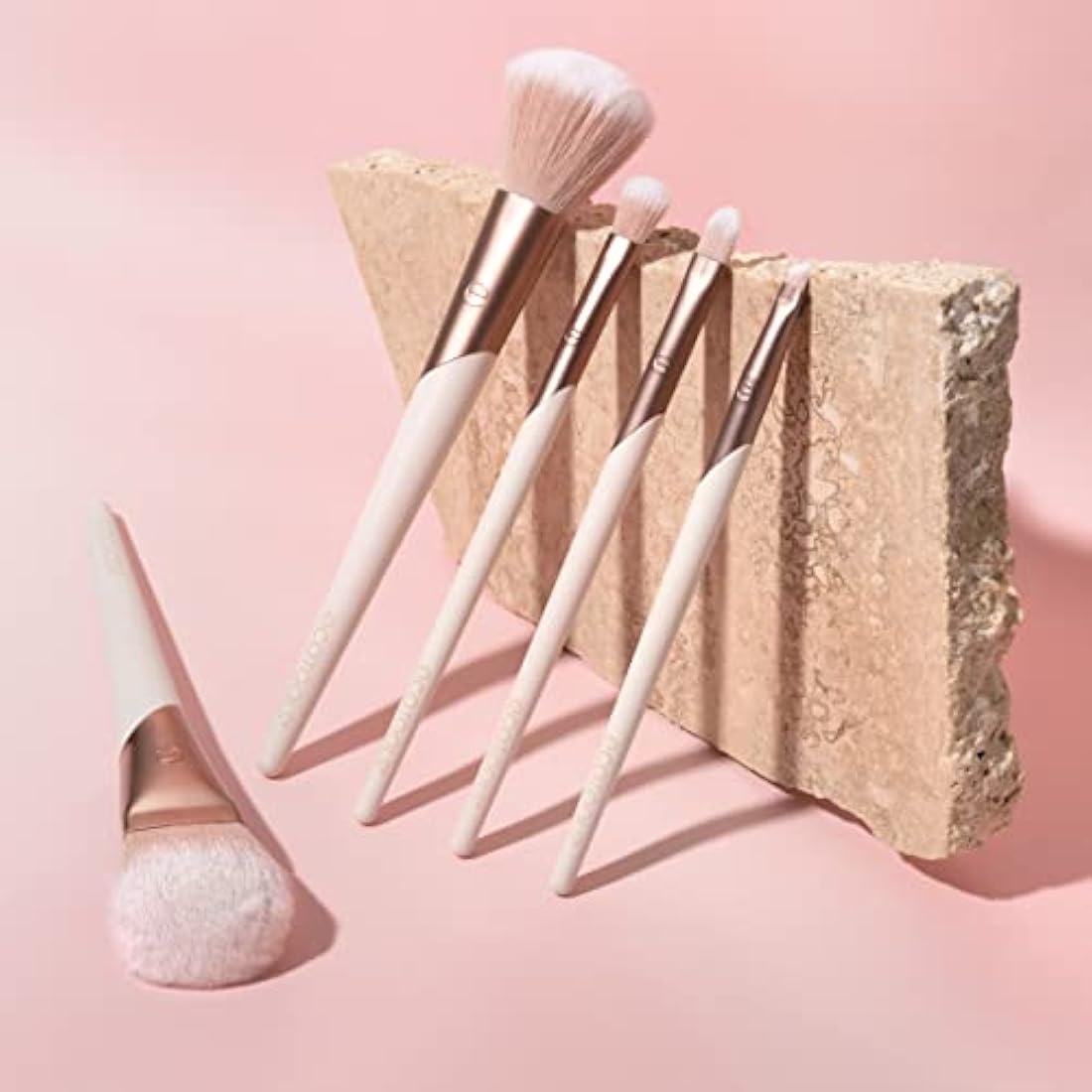 EcoTools Luxe Natural Elegance Professional Face Makeup & Foundation Brush Set, Premium Brush Kit For Face, Cheek, & Eye Makeup, Synthetic Makeup Brushes, Vegan & Cruelty-Free, 5 Piece Set