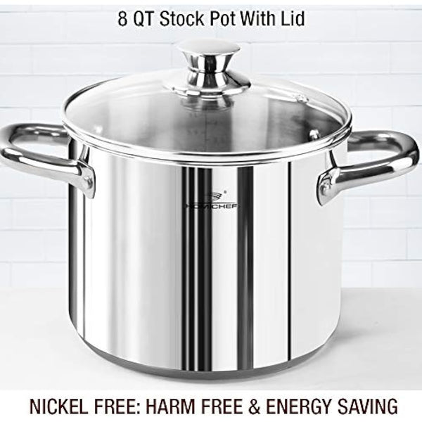 HOMICHEF 14-Piece Nickel Free Stainless Steel Cookware Set - Nickel Free Non-Toxic Stainless Steel Pots and Pans Set - Healthy Induction Cookware