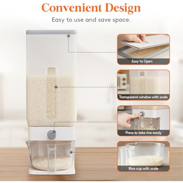 Lifewit Rice Container 25.4 Lb(11.3kg), Rice Dispenser with Visible Barrel, Rice Storage Container, Airtight Moisture Proof Rice Bucket, Grain Soybean for Kitchen Pantry Countertop Organization
