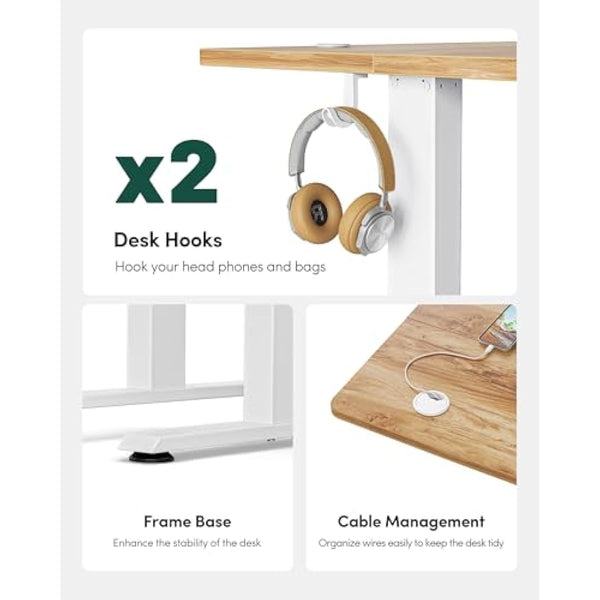 FEZIBO Electric Height Adjustable Standing Desk, 60x120cm Ergonomic Home Office Table with Splice Board & Light Brown Wood Grain Surface, Upgraded Stable Steel Frame for Sit-Stand Workstation