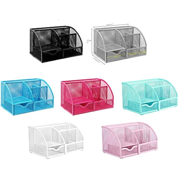 EXERZ Desk Organiser/Mesh Desk Tidy Caddy/Pen Holder/Multifunctional Organiser with 7 Compartments - Silver Grey Colour