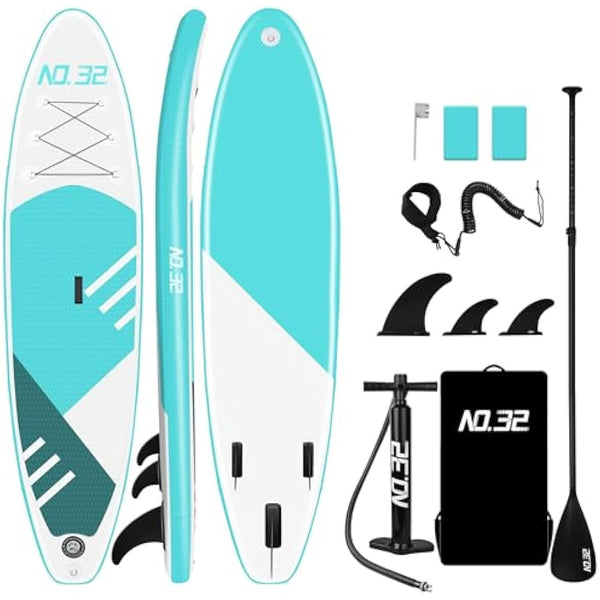 10ft / 3m Inflatable Stand Up Paddle Board | Inflatable SUP Board Beginner's Surfboard Kit w/Adjustable Paddle | Air Pump w/Pressure Guage | Repair Kit | Premium Leash & Carry Backpack