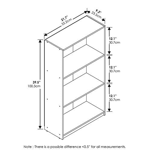 Furinno Basic 3-Tier Bookcase Storage Shelves, Light Cherry