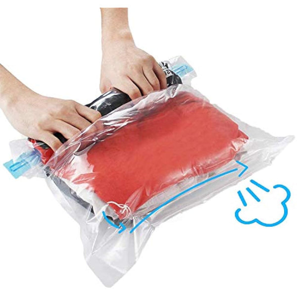 10Pack Travel Space Saver Bags (4 x S, 3 x L, 3 xL), Reusable KFYM Vacuum Travel Storage Bag, Saves 75% of Storage Space, Roll-Up Compression, No Need For Vacuum Machine Or Pump