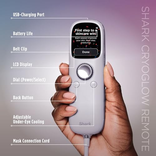 Shark CryoGlow LED Face Mask with Under-Eye Cooling, Anti-Ageing & Blemish Repair, Red & Blue LED, Infrared Light Therapy, USB-C, Remote Control, Storage Bag, Adjustable Straps