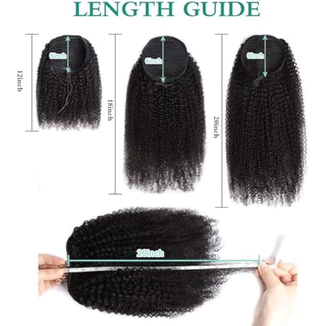 Afro Puff Drawstring Human Hair 4C Afro Kinky Curly Ponytail for Black Women - Natural Black Ponytail Extension - 16 Inch