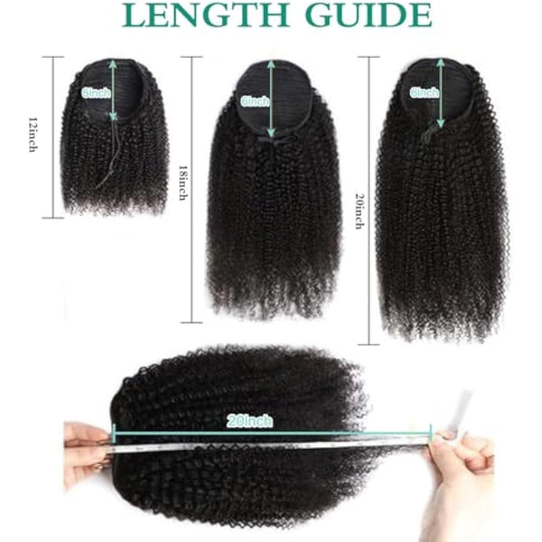 Afro Puff Drawstring Human Hair 4C Afro Kinky Curly Ponytail for Black Women - Natural Black Ponytail Extension - 16 Inch