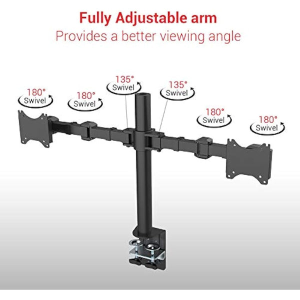 FLEXIMOUNTS D1D Full Motion Dual Arm Desk Monitor Mount Stand Fits 10"-27" LCD Computer Monitor,Clamp Mounting, 22 lbs Loading capacity