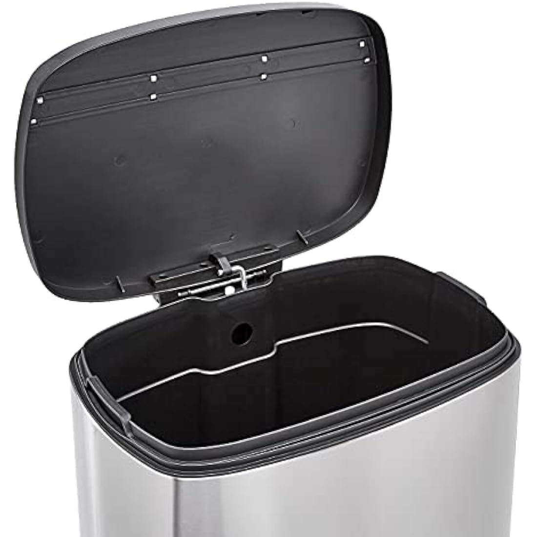 Amazon Basics Rectangular Soft-Close Rubbish Bin with Plastic Lid, 50 Litres, Satin Nickel