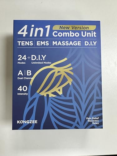 4 in 1 - D.I.Y & Tens Unit & EMS & Massage Muscle Stimulator, Dual Channel Therapy Machine for Pain Relief, FDA Cleared Rechargeable Electronic Pulse Massager,with 12pcs Electrode Pads