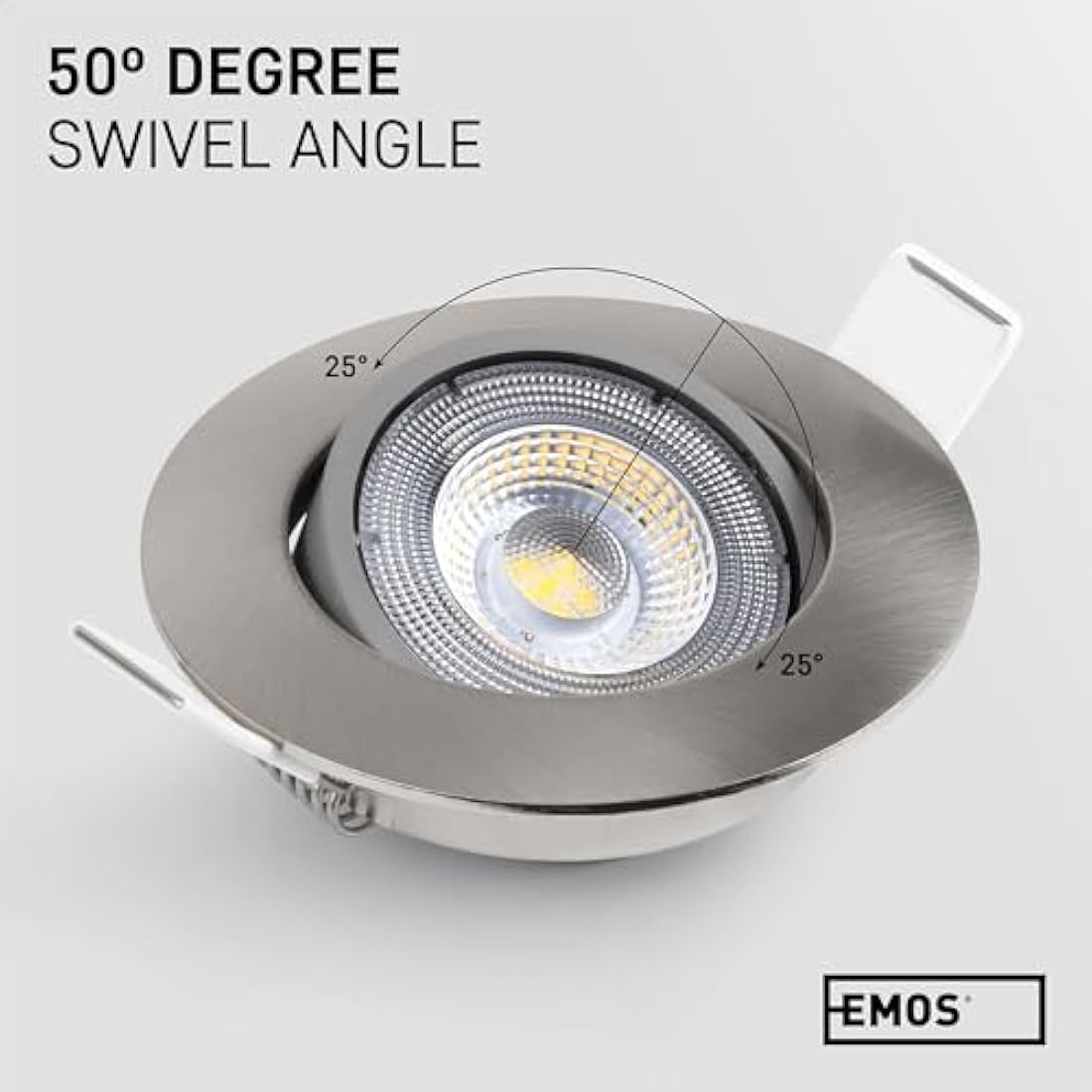 EMOS LED Spot Lights Ceiling Round 5W / 450lm, 6500K Cold White | 50° Tilt Swivel Recessed Ceiling Lights, Ultra Slim | Pack of 12 Recessed LED Downlights for Ceiling, Mains Powered, Brushed Silver