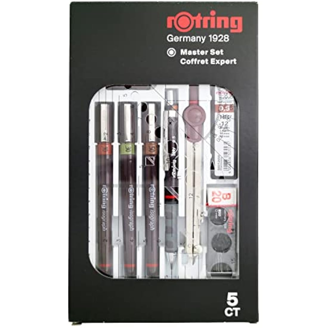 rOtring Isograph Technical Pen Master Set | 3 Fineliners (0.10mm, 0.30mm, 0.50mm), Mechanical Pencil (0.5mm), Compass & Accessories | 10-Piece Set in Case