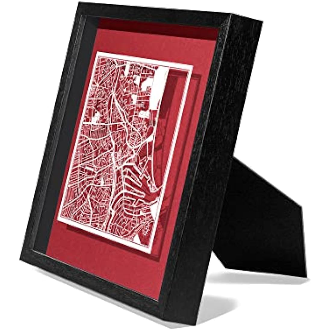 O3 DESIGN STUDIO Aberdeen Paper Cut Map framed, White map, Black frame, 23x23 cm, Gift Boxed, 4 background color, self-changing, Paper Art