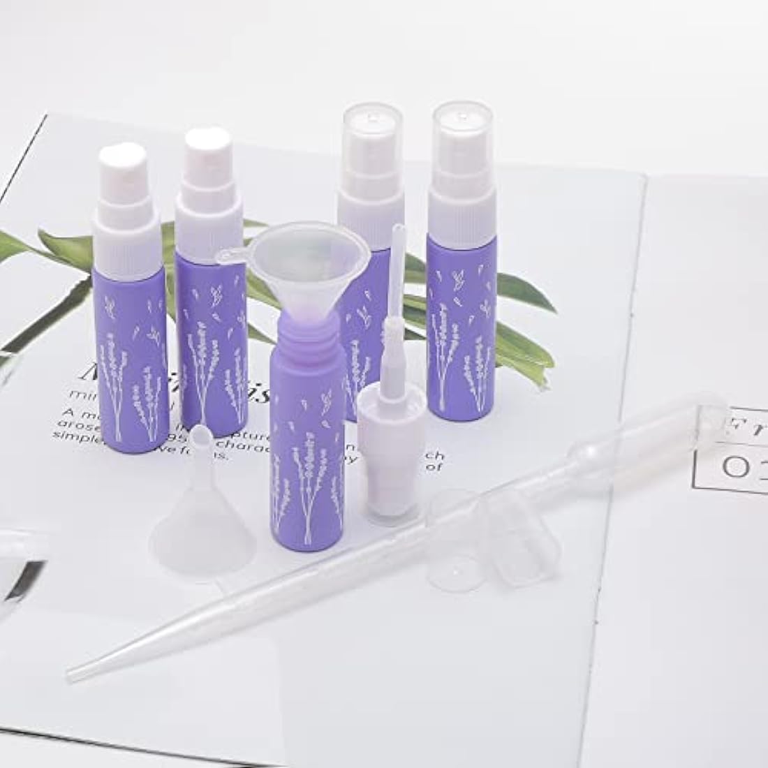Unxuey 10pcs 10ml Purple Perfumes Spray Bottles, Dispenser Atomizer, Glass Empty Tube Travel Size Refillable Sample Container for Various Water-based Liquids with 10 Funnels+5 Droppers
