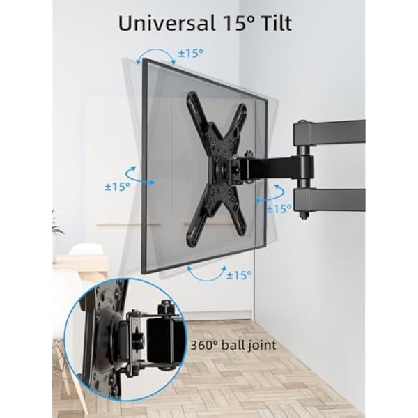 HOME VISION Long Reach TV Wall Bracket for 17-42 Inch Flat/Curved Screen TVs, 360° Rotation 180° Swivel 21.9"/55.6cm Extendable, 33Lbs/15kg Capacity, Max VESA 200x200mm, Monitor Wall Mount