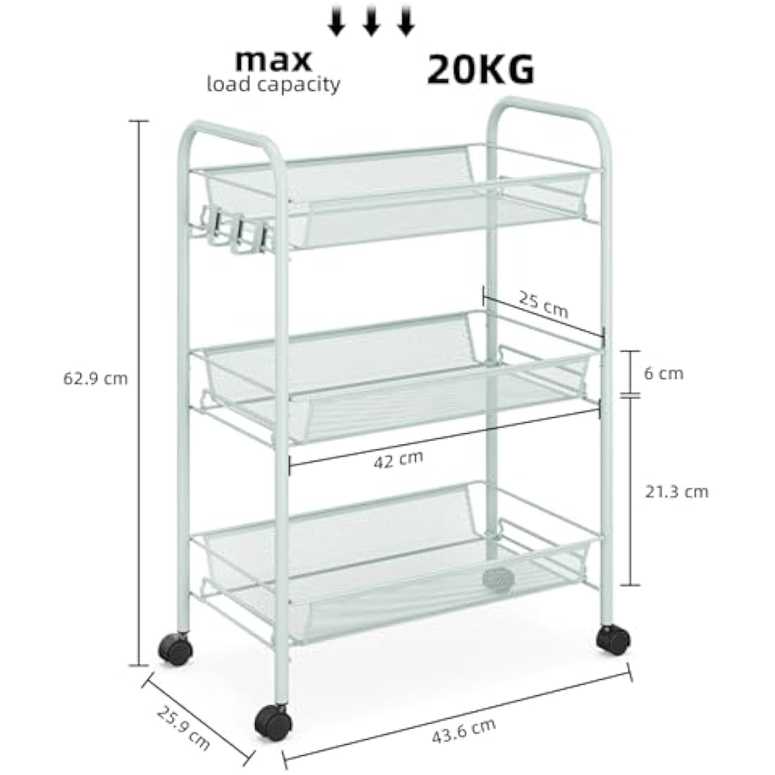 APEXCHASER 3-Tier Rolling Cart,Easy Assemble Mobile Storage Trolley On Wheels,Slide Out Utility Cart Shelving Units Kitchen Bathroom Laundry Room,Green