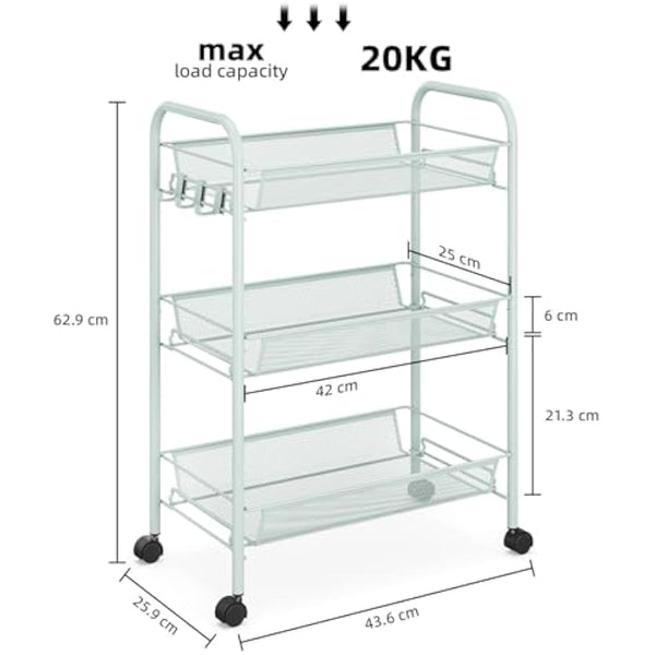 APEXCHASER 3-Tier Rolling Cart,Easy Assemble Mobile Storage Trolley On Wheels,Slide Out Utility Cart Shelving Units Kitchen Bathroom Laundry Room,Green