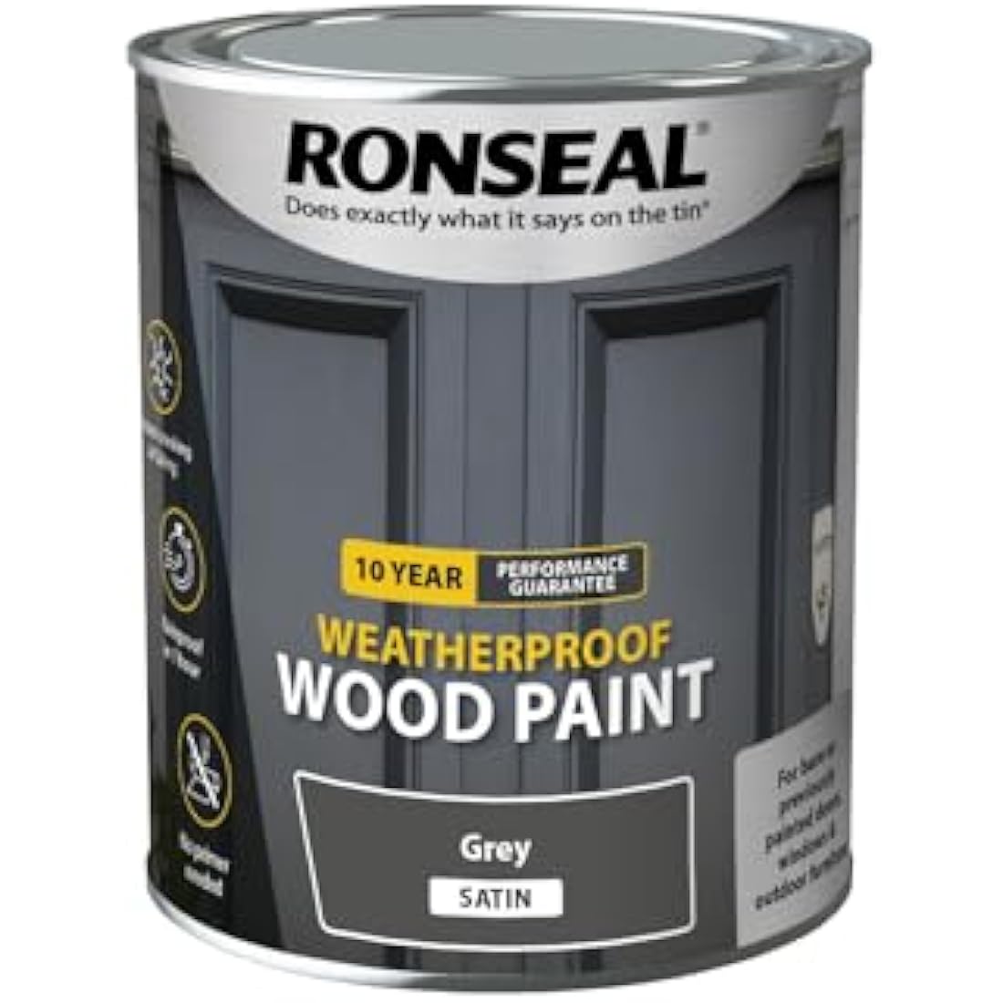 RONSEAL 10 Year Weatherproof 2-in-1 Wood Paint Grey Satin 750ml