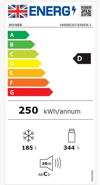 Hoover H-FRIDGE 500 MAXI Freestanding American Fridge Freezer with Water Dispenser, Side by Side, Total No Frost Technology, E Class, 532L Total Capacity, Inox, 91x67x177 cm - HHSBSO6174XWDK-1