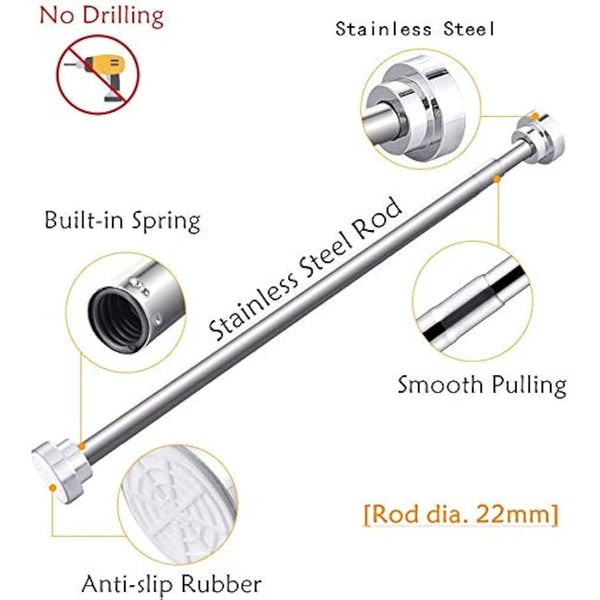 EC Breath Extendable Shower Curtain Poles 155-260cm Telescopic Tension Rod Rail Stainless Steel Bath Closet Hanging Pole