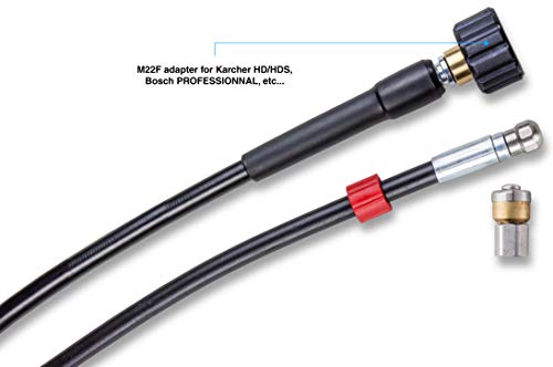 Knofer Drain Cleaning Kit for High Pressure Washer 100Ft 30m 200 bar - Pipe Unblocker Compatible with Karcher, Parkside, Lavor, Bosch Professional -